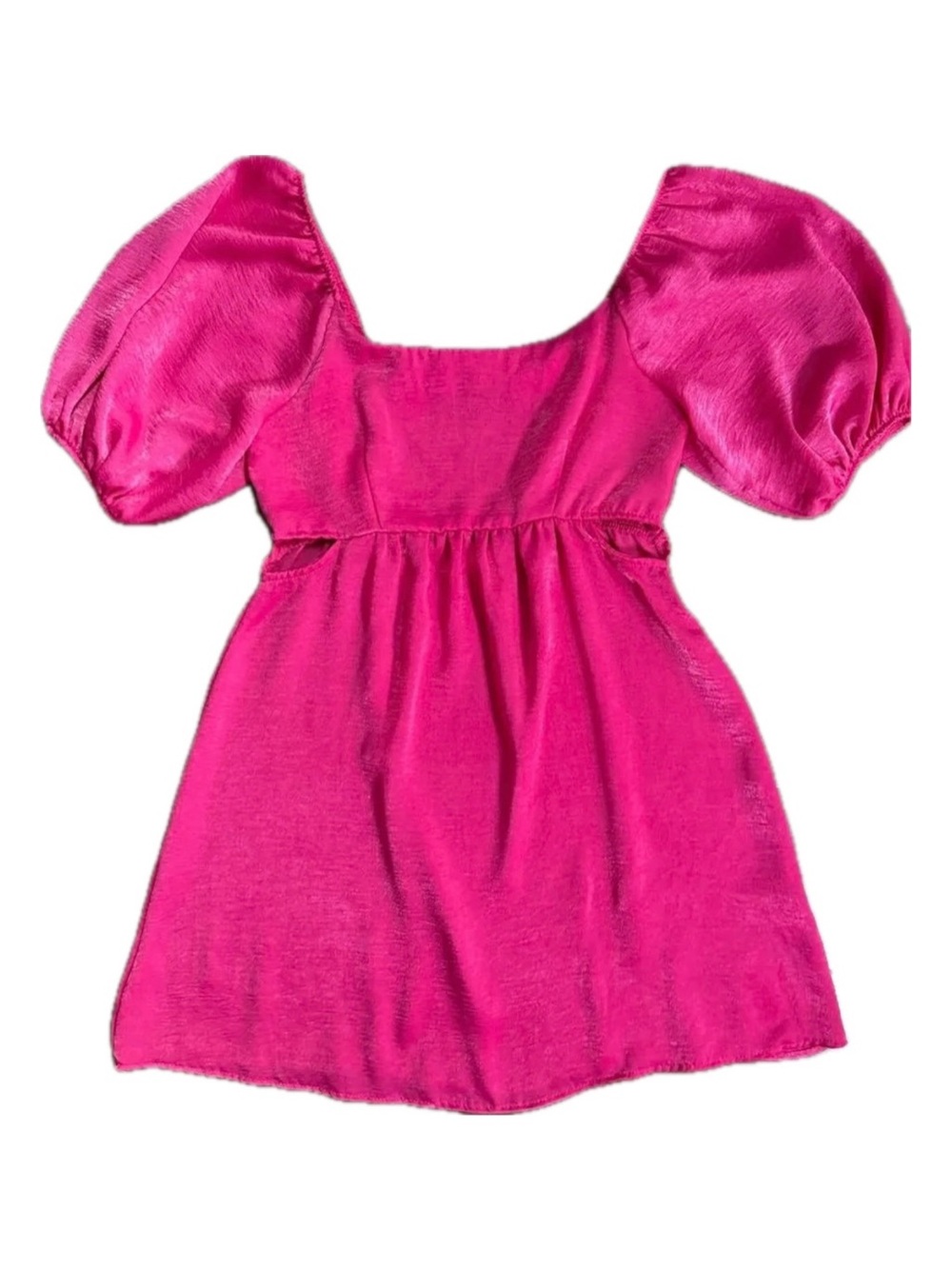 Altar'd State Puff Sleeve Cutout Elastic Mini Dress Barbie Pink Silky Soft Small